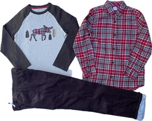 Gymboree Moose Mountain Moose Applique' Tee Flannel Shirt Pants 10 EUC - Picture 1 of 8
