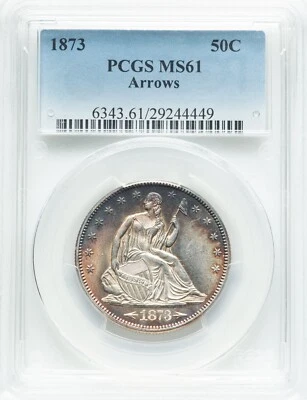 USA - 1873 Seated 50c - PCGS MS61 - RARE with ARROWS DESIGN - BEAUTIFUL! - Image 1 of 3