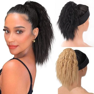 Girls Kinky Curly Drawstring Ponytail Natural As Human Hair Extension Wavy Soft  - Image 1 of 4