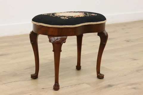 Georgian Design Vintage Mahogany Oval Footstool, Needlepoint, Southwood #44804 Cover