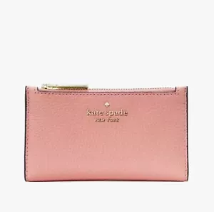 Portafoglio nuovo con etichette Kate Spade Leila piccolo sottile bifold pelle rosa pesca WLR00395 $159 - Foto 1 di 3