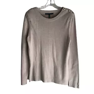 White House Black Market Women's Sweater Sz XL Beige Long Sleeve Padded Shoulder - Picture 1 of 9
