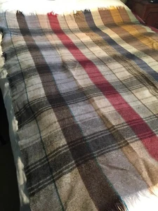 "VINTAGE SPÄT 19. FRÜH 20. C HANDGEWEBTE 100 % WOLLKARIERTE DECKE 57"" x 62"" - Bild 1 von 11