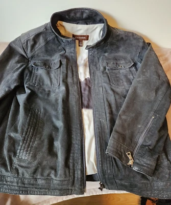 Danier, Abrigo Chaqueta Bomber de Cuero Genuino, Para Hombre Grande, Negro, Forro de Montaña Foto 1 de 4