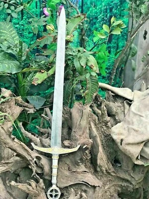 Caballero Templario/Espada Santa de Acero Damasco Hecho a Mano, Mango de Madera, Funda de Cuero. Foto 1 de 4