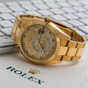 ROLEX SKY-DWELLER 42MM 326938 CHAMPAGNE DIAL YELLOW GOLD OYSTER BRACELET - Picture 1 of 6