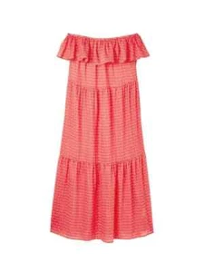 Joules Maxi Dress Pink Fern Floral Off Shoulder Semi Sheer Beach XL UK 18/20 - Picture 1 of 10