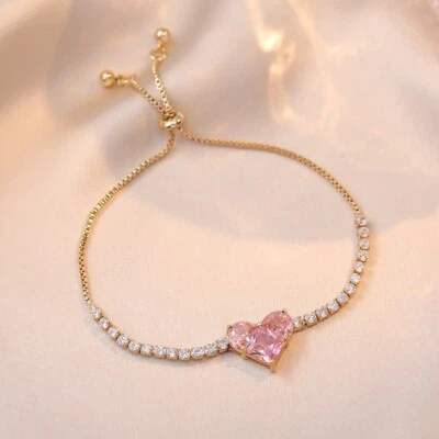 Heart Sparkly Toggle Pull Slider Bracelet, Adjustable bracelet, Valentine Gift - Image 1 of 4