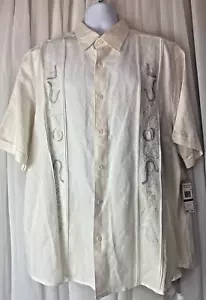 Cubavera Shirt Mens 2XL Linen Blend Ivory Short Sleeve Embroidered Hawaiian - Picture 1 of 14