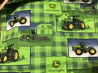 John Deere Plaid Allover Cotton fabric 1 Yard 2” long  - Image 1 of 4