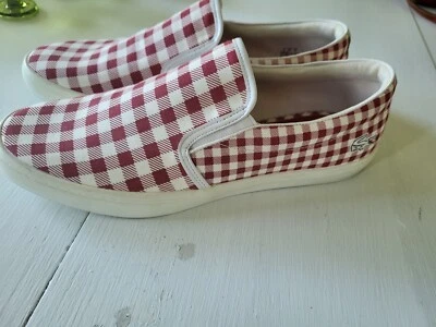 Lacoste Red Checked Slip-On Shoes - 10 - Image 1 of 4