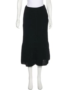 Rochas Black Rib Knit Midi Skirt, Size Small - Picture 1 of 4