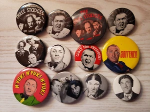 Lot of 12 Vintage Three 3 Stooges Buttons Pins Moe Larry Curly TV Comedy History - Picture 1 of 3