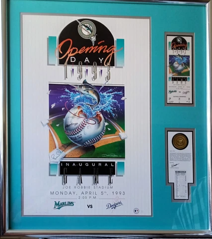 Marlins 1993 Opening Day Inaugural lithograph signed & Framed Cover
