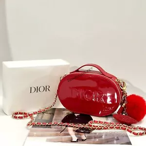 DIOR Beauty PU Leather Red Cosmetic Makeup Clutch Bag Pouch Crossbody Chain NEW - Picture 1 of 7