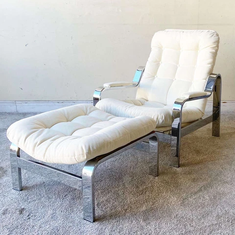 Mid Century Chrome Reclining Lounge Chair With Ottoman by Selig Manufacturing Cover