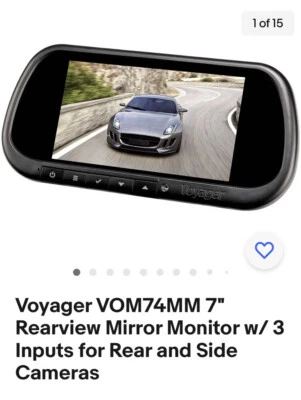 Voyager VOM74MM 7" Rearview Mirror Monitor w/ 3 Inputs for Rear and Side Cameras - Image 1 of 4