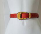 Sandy G Duftler Red leather Belt Rhinestones Silver & yellow enameled Buckle M/L