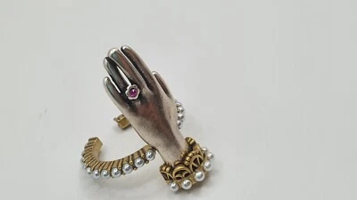 Alexander Mcqueen Antique Silver Tone Embellished Jewelled Hand Ring Size 7-8 - Image 1 of 4