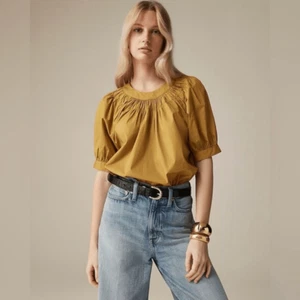 J.Crew Smock Neck Puff Sleeve Top in Cotton Poplin Honey Brown Size M NWT - Picture 1 of 11