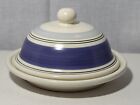Pfaltzgraff Rio Round Domed Covered Butter Dish Cheese Plate Blue Stripes