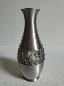 Oriental Pewter Thailand Co Ltd Flower Bud Vase Elephant Temple Trees 5.25" - Picture 1 of 11