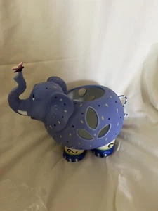 Partylite Purple Elephant Trunk up with Butterfly- Tealight Votive Holder 8" - Picture 1 of 8