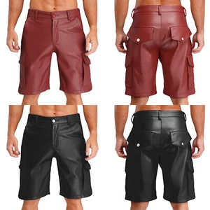 Pantalones Cortos de Carga de Cintura Elástica de Cuero Sintético para Hombres para Fiesta de Club - Imagen 1 de 32