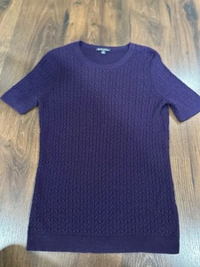 Brooks Brothers Silk Cashmere Blend Short Sleeve Cable Knit Shirt Medium Purple - Picture 1 of 6