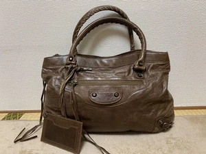 BALENCIAGA The Perth Hand Bag Tote Bag Leather Brown Used 4216 - Picture 1 of 10