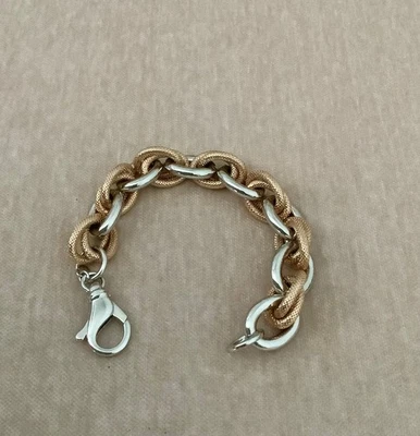 "Brazalete QVC Bronzo Italia sólido grueso doble eslabón rosa/blanco pequeño 6-1/4""" Foto 1 de 4