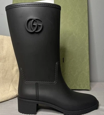 Auténticas botas de lluvia de goma Gucci Double G negras para mujer talla 37 (US 7) Foto 1 de 4