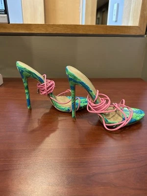 New Woman’s Multicolor Strap Up Heels Size 6.5 - Image 1 of 4