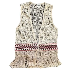 Women’s Crochet Vest M Dainty Festival Lagenlook Boho Fringe Southwest USA - Picture 1 of 12