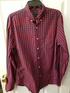 J Crew Men's Large Red Blue Gingham Checks Dress Shirt Long Sleeve  - Picture 1 of 6