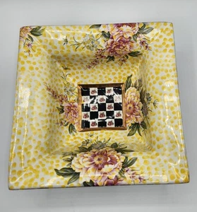 MacKenzie Childs Torquay Square Bowl Kelp & Urchin 7-3/4" Honeysuckle Rose 80's - Picture 1 of 8