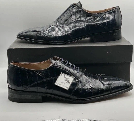 NEW David Eden Mens Eel &Crocodile Leather Dress Shoes Navy Blue Black SZ 11.5 - Изображение 1 из 4