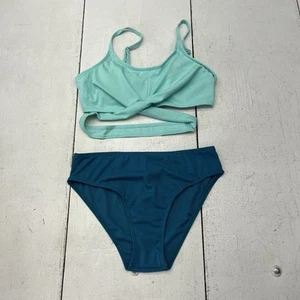 Dearmow Blue & Teal Criss Cross Padded 2 Piece Swimsuit Girls Size 15-16Y NEW - Picture 1 of 7