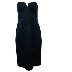 J Crew Strapless Black Floral Jacquard Midi Dress 00 Empire Front Slit New - Picture 1 of 13