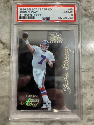 John Elway 1996 Selecto Artistas Certificados Prueba #69 1 de 500 PSA 8 Denver Broncos Foto 1 de 3
