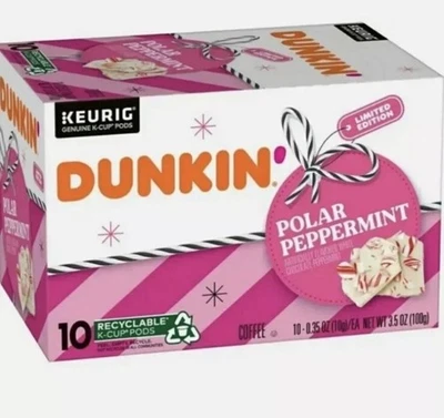 Coffee New Dunkin POLAR PEPPERMINT 10 Keurig K-Cups  Limited Edition FREE SHIP - Image 1 of 3