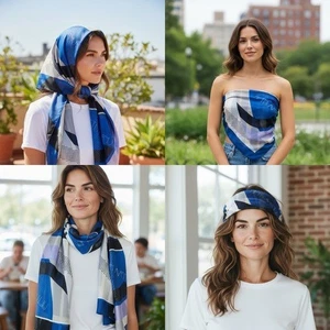 Avon NEU Fifth Avenue 1986 Vintage Schal 35 x 35 Zoll blau weiß geometrisch - Bild 1 von 15