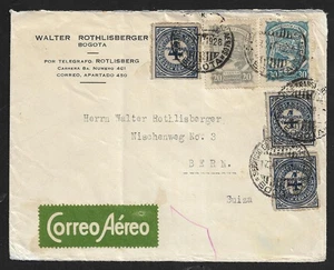 COLOMBIA TO SWITZERLAND AIR MAIL SCATDA + PROVISIONAL MAIL ISSUES ON COVER 1928 - Picture 1 of 2