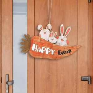 NEW Easter Hanging Wall Sign Rabbit Decor Bunny Door Carrot Happy Easter Spring - Picture 1 of 7