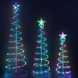 Set of 3 LED Christmas Decoration Outdoor Spiral Tree 3/4/5 FT Lighted Holiday D - Picture 1 of 12