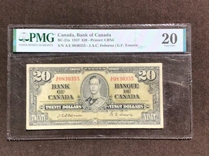 BANCO DE CANADÁ 1937 $20 VEINTE DÓLARES #0830355 PMG 20 VF TORRES OSBORNE - Imagen 1 de 6