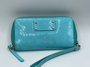 Kate Spade turquoise patent leather zip around wallet - Picture 1 of 8