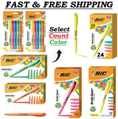 BIC Brite Liner 高光,凿尖,高光 -(可选颜色和数量), — 第 1/4 张图片