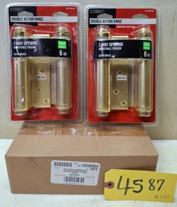 Double Action Hinge 2 SETS (4pcs) 6 in. Square Radius Satin Brass Steel Heavy - Picture 1 of 8