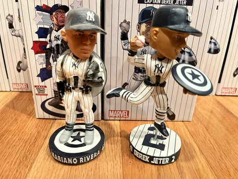Derek Jeter & Mariano Rivera Yankees SGA Captain America Superhero Bobblehead Cover
